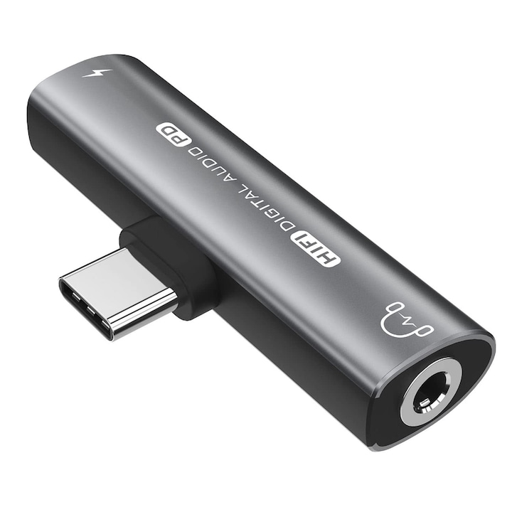 Адаптер USB C към жак 3.5мм OUYLAF, 2 в 1, черен, 27W, HiFi DAC