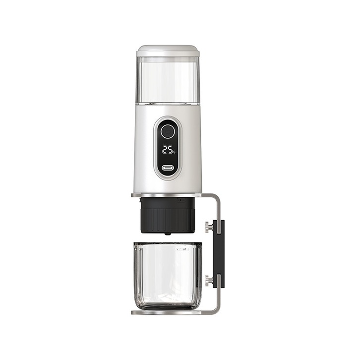Hordozható eszpresszógép, 2 az 1-ben, 19 bar, 100 ml-es víztartály, 2600 mAh, kivehető és mosható, Nespresso és őrölt kávéval kompatibilis, 10W, utazáshoz, túrázáshoz, kempingezéshez, fehér