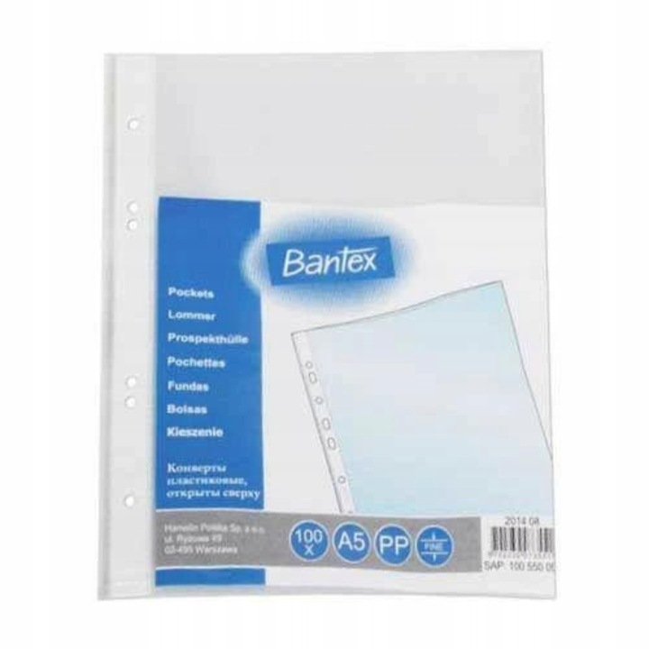 File din plastic A5, 100 bucati, grosime 50 mic, polipropilena transparenta