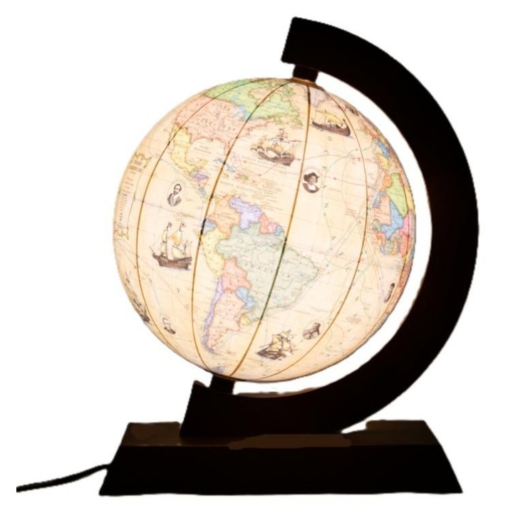 Globus trasami, ZACHEM, 25cm, cu descriere, cu iluminare, lemn