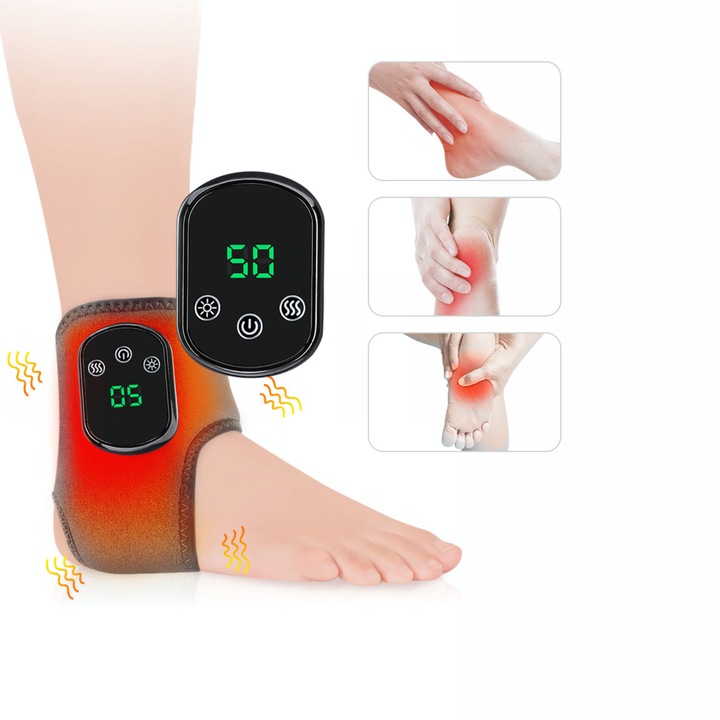 JustNet® Boka masszírozó készülék, 5 fokozatú fűtéssel és 3 szintű rezgéssel, Vezeték nélküli, USB-C tölthető, Állítható, fájdalmakra, rándulásokra, duzzanatokra, talpi fasciitisre, rossz keringésre, edzés vagy hosszan tartó állás utáni relaxációra