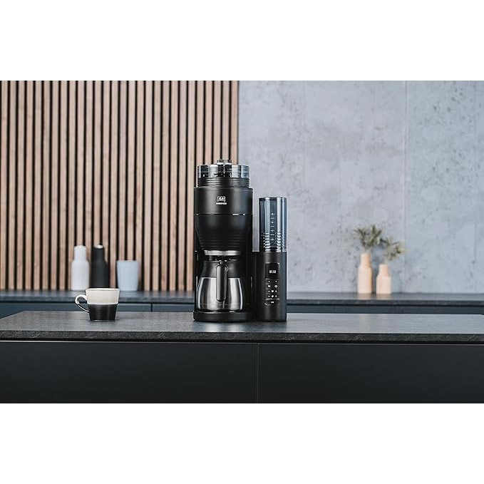 Cafetiera Melitta AromaFresh Therm Pro X, cu rasnita, filtru pentru cafea, cana termica si rezervor de apa detasabil, pentru pana la 8 cesti de cafea, neagra