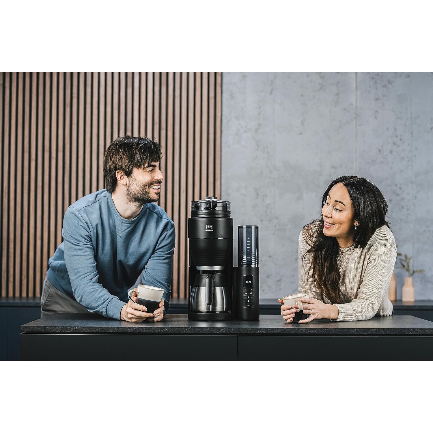 Cafetiera Melitta AromaFresh Therm Pro X, cu rasnita, filtru pentru cafea, cana termica si rezervor de apa detasabil, pentru pana la 8 cesti de cafea, neagra