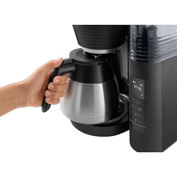 Cafetiera Melitta AromaFresh Therm Pro X, cu rasnita, filtru pentru cafea, cana termica si rezervor de apa detasabil, pentru pana la 8 cesti de cafea, neagra
