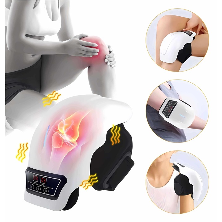 Térd Masszírozó Készülék, Hőkompressziós, Vibrációs, Infravörös, 3 Fűtési Mód, 3 Vibrációs Fokozat, Érintőképernyő, Állítható Pántok, USB Tölthető, Ízületi Fájdalmakra, Relaxációra, Fehér