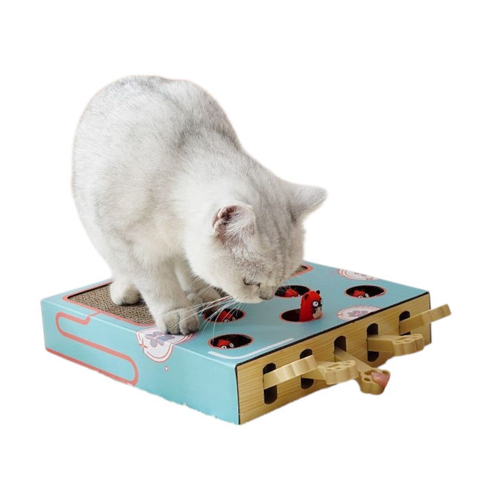 Jucarie interactiva 2 in 1 pentru pisici: loc de zgariat si vanatoare de soricei