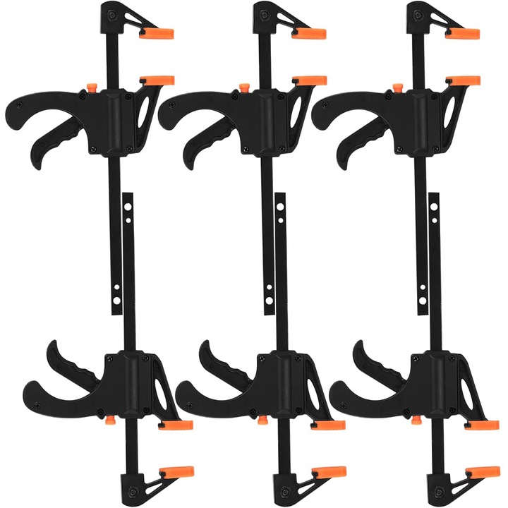 Set 6 Cleme De Banc, Deschidere Max 100mm, Adancime 35mm, Negru/Portocaliu, 19,6x10,16cm