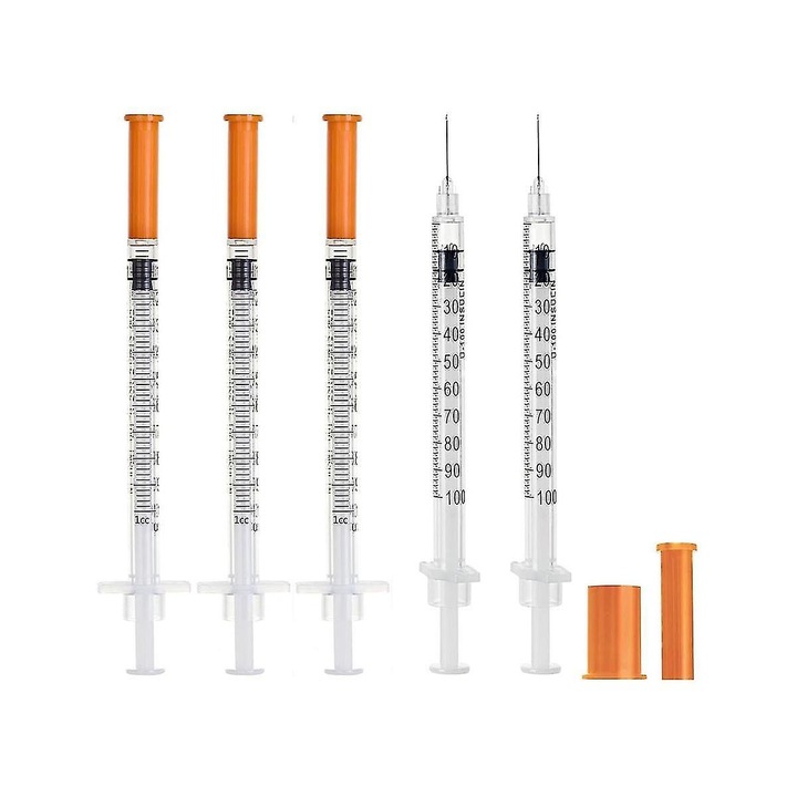 U-100-as fecskendő készlet, 30Ga, 1cc, 1/2 hüvelyk, 30 darab, műanyag, 21.89x15.80x4.70cm