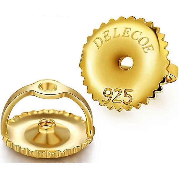 Set 4 perechi suporturi cercei cu surub, argint 925 placat cu aur de 18K, hipoalergenic, design spiralat