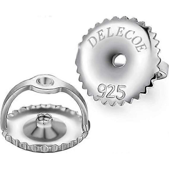 Set 4 perechi suporturi cercei cu surub, argint 925 placat cu aur alb de 18K, hipoalergenic, design sigur