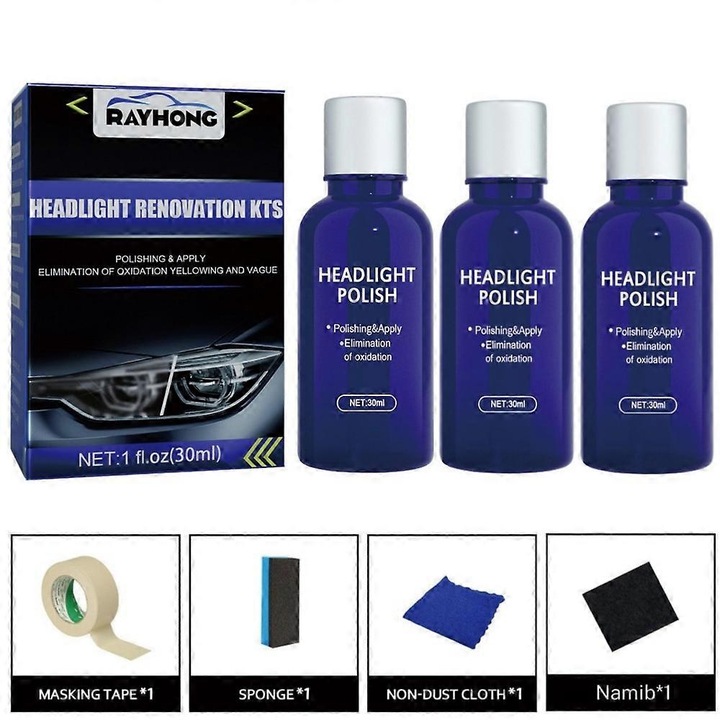 Флуид за възстановяване на автомобилни фарове, 30мл, комплект от 3 броя, Рейхонг