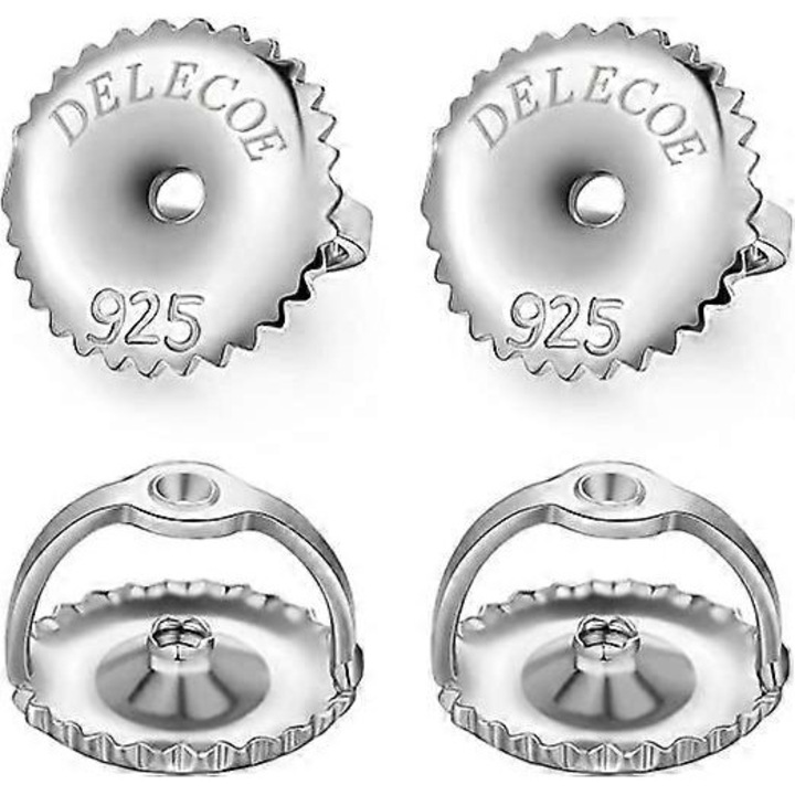 Set 4 perechi suporturi cercei cu surub, argint 925 placat cu aur alb 18K, hipoalergenic
