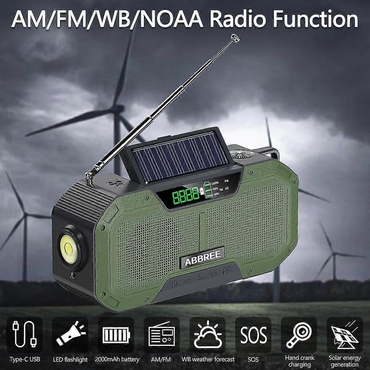 Radio de urgenta portabil cu incarcator pentru telefon, 5000mAh, 3 metode de incarcare, flashlight, dimensiuni 166x78x52mm, culoare portocalie