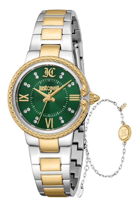 JUST CAVALLI, Set de bratara si ceas din otel inoxidabil, Argintiu, Auriu