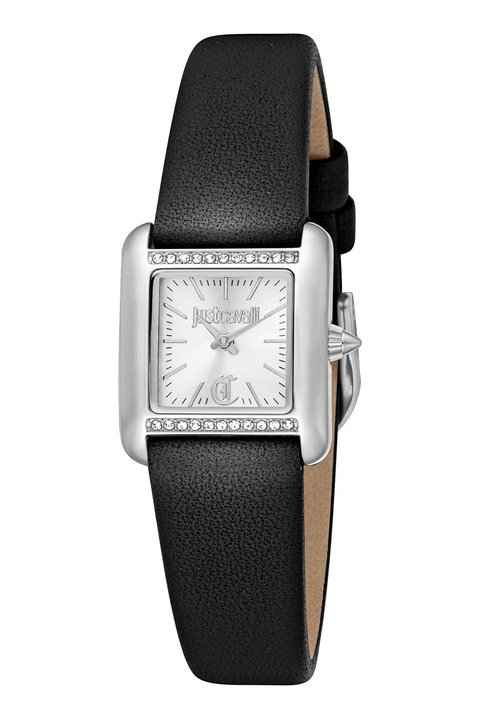 JUST CAVALLI, Ceas din otel inoxidabil cu o curea de piele, Argintiu, Negru