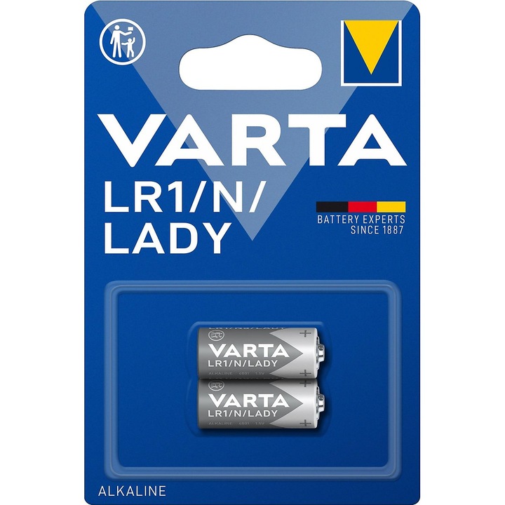 Baterii alcaline VARTA LR1/N/LADY 1.5V, set 2 bucati, 30.2x12mm