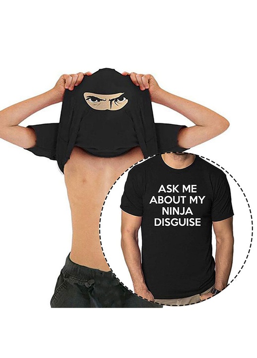 Férfi póló grafikus mintával, fekete, poliészter, XL INTL