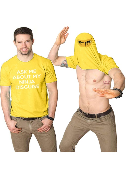 Férfi póló, humoros grafikus nyomat, sárga, poliészter, 4XL INTL