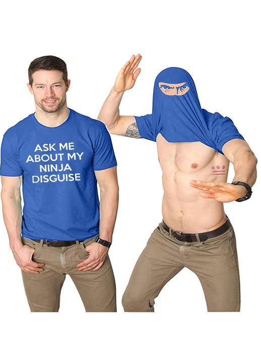 Férfi póló, Ask Me modell, grafikus, poliészter, kék, 2XL INTL