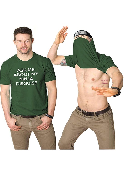 Tricou barbat cu imprimeu grafic, verde, poliester, 4XL INTL