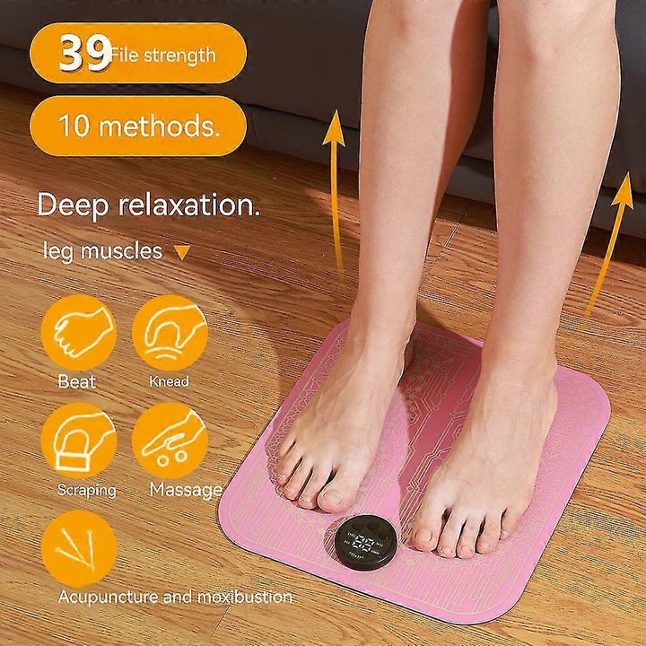 Масажна подложка за крака Ryoku, 6 режима, 19 интензитета, розова, 15x33x3.5см