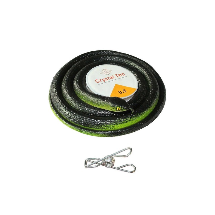 120 cm-es műgumi kígyó tréfákhoz, fekete, rögzítőkapoccsal ellátott szett