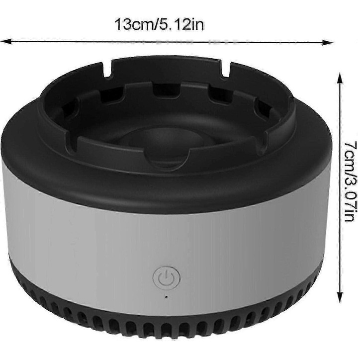 Scrumiera electronica fara fum, cu purificator, design inteligent, 360 grade, gri