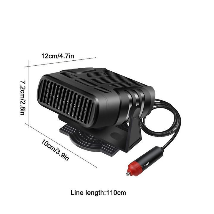 Incalzitor auto, 12V, 120 W, cu 2 trepte, ajustare 360°, dimensiuni 12x7.2x10 cm, negru