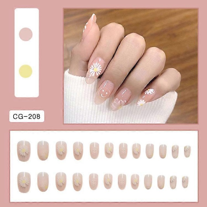 Unghii false acrilice, set 24pcs, forma patrata, multicolor, usor de utilizat