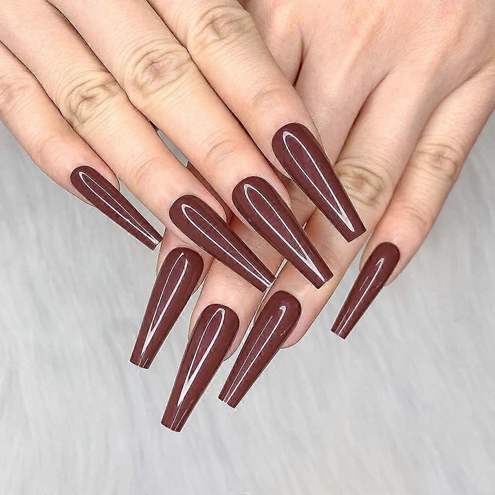 24 db-os műköröm szett, hosszú, Ballerina, mély nude, fényes, 12 méret