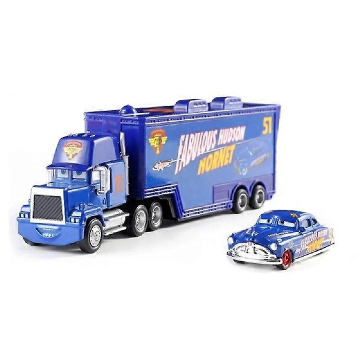 Set de jucarii die-cast: Masinute Cars 2 Lightning McQueen, Jackson Storm, Chick Hicks, Mack, 21.5x7cm