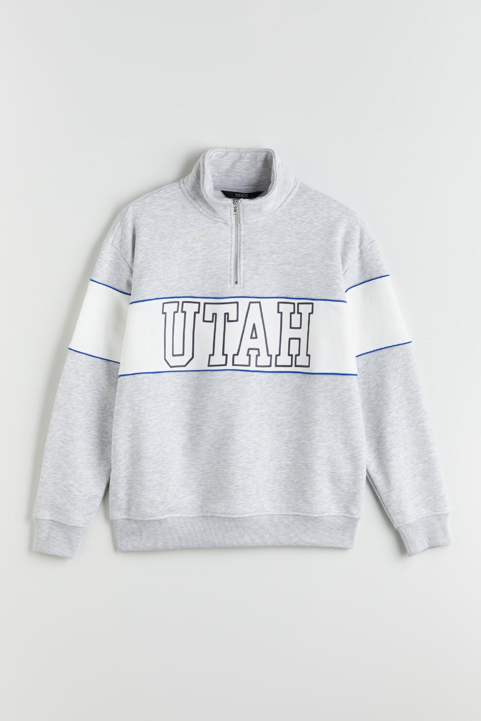 LC WAIKIKI, Bluza de trening cu fenta scurta cu fermoar, Alb, Gri