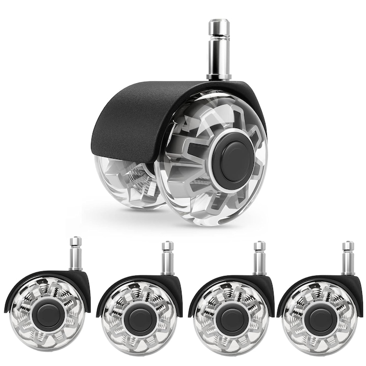 Комплект от 5 колела за офис стол, прът 11 мм за офис и гейминг столове, въртене на 360°, черно