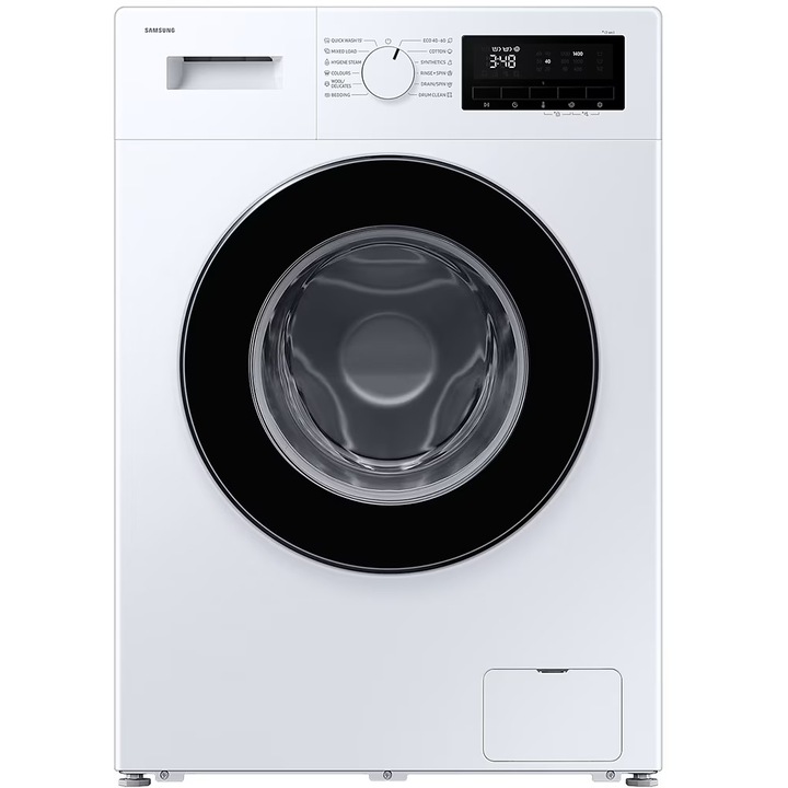 Masina de spalat rufe Samsung WW90FG3M05AWLF, 9 kg, Slim, 1400 RPM, Clasa A, Hygiene Steam, Drum Clean, Afisaj LED, Siguranta copii, Alb