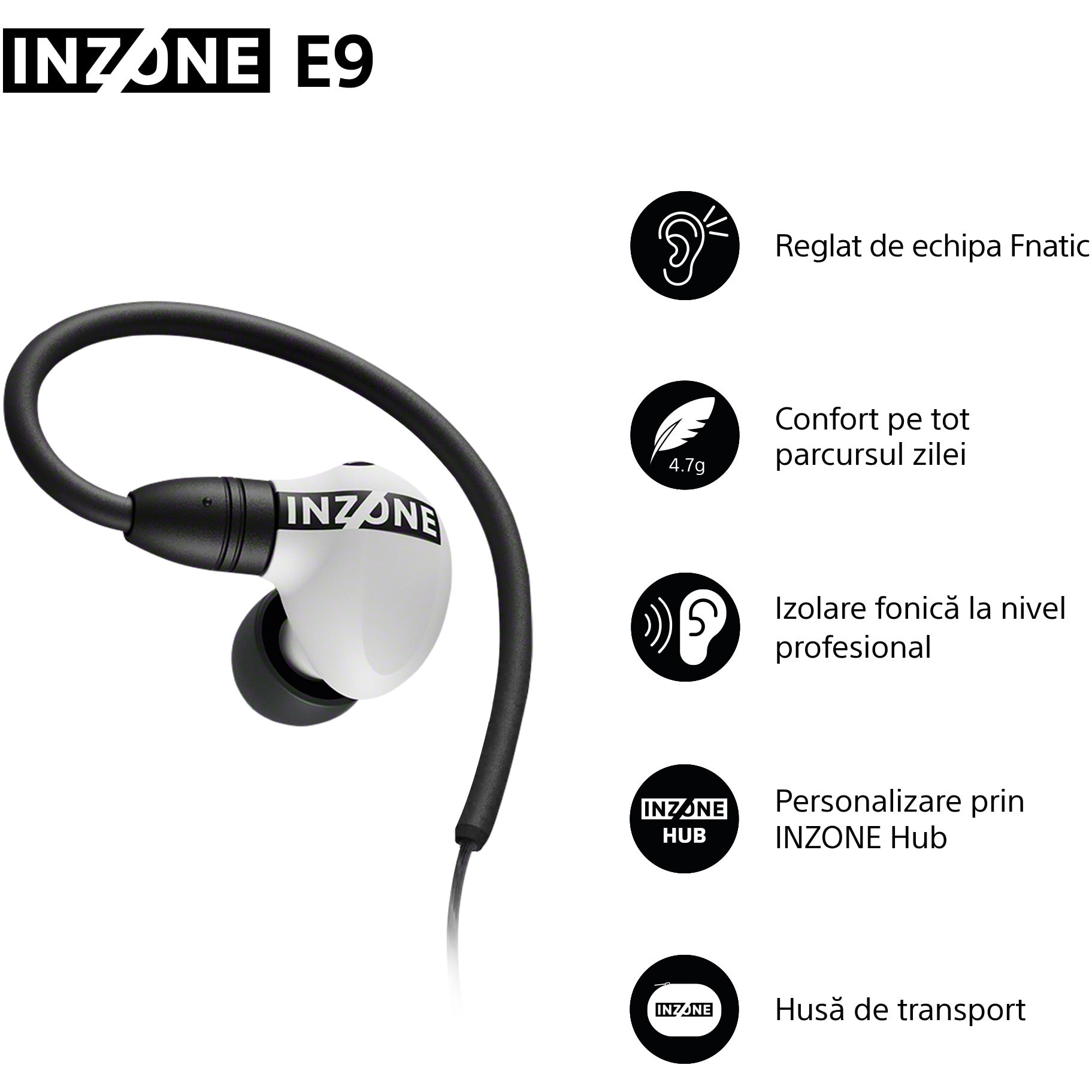 Casti Gaming SONY INZONE E9 IER-G900W, Izolare sunet, Egalizator