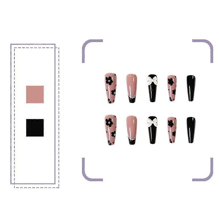 Set unghii false, 12 dimensiuni, adeziv, 24 bucati