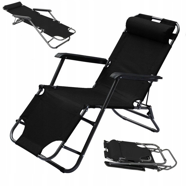 Градински шезлонг, Gravity Premium, черен, функция нулева гравитация, регулируема възглавница, стоманена конструкция, материал Oxford 600D, сгъваем, максимално натоварване 100 кг, размери 154 x 60 x 38 см, тегло 4,5 кг, комплектът включва: шезлонг