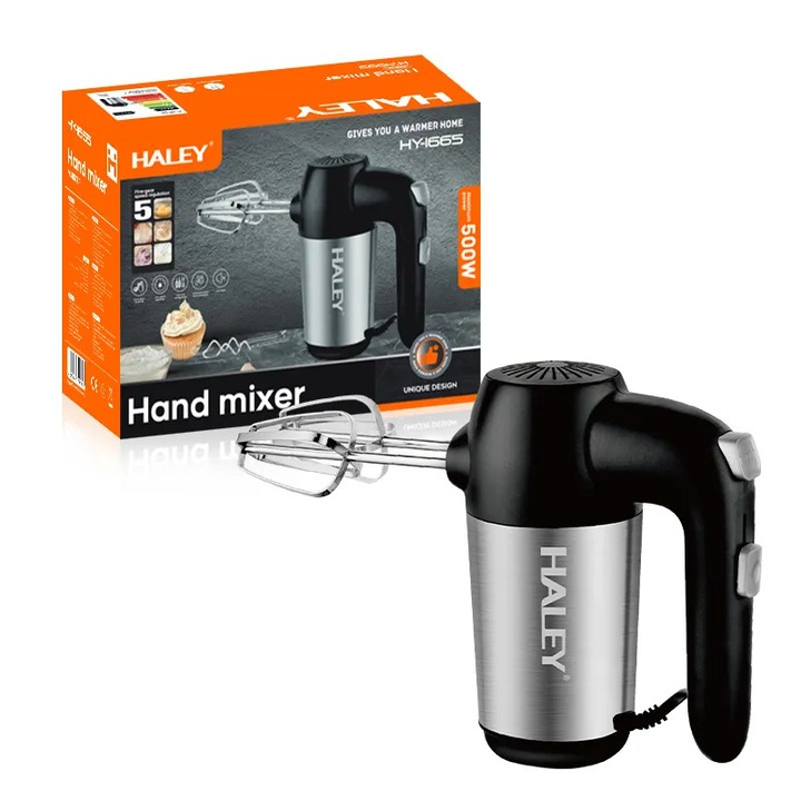 Mixer de Mana din Inox HALEY 500W – 5 Viteze, Motor Puternic, Accesorii pentru Gatit Profesional