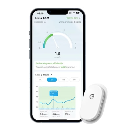 Senzor de cetone SiBio KS1 (CKM), conectivitate Bluetooth