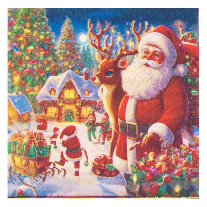 Салфетки за маса 2-слойни Дядо Коледа подаръци елен село 33x33cm - 50