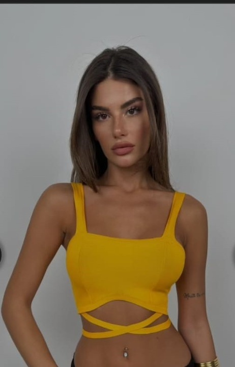 Top crop cu bretele, Galben