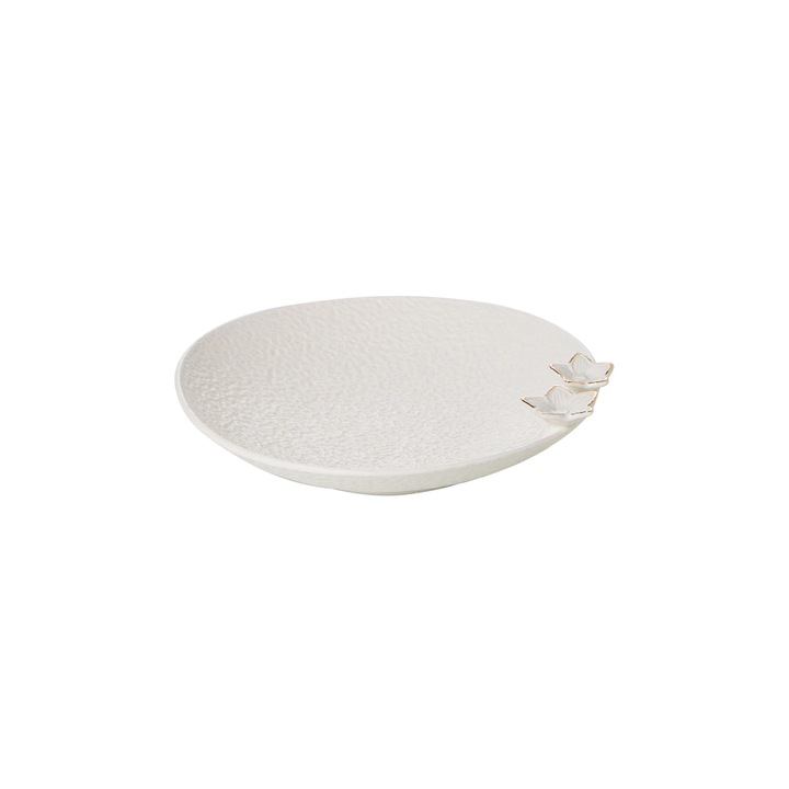Bol ceramic alb cu flori in relief – elegant si functional pentru servire sau decor