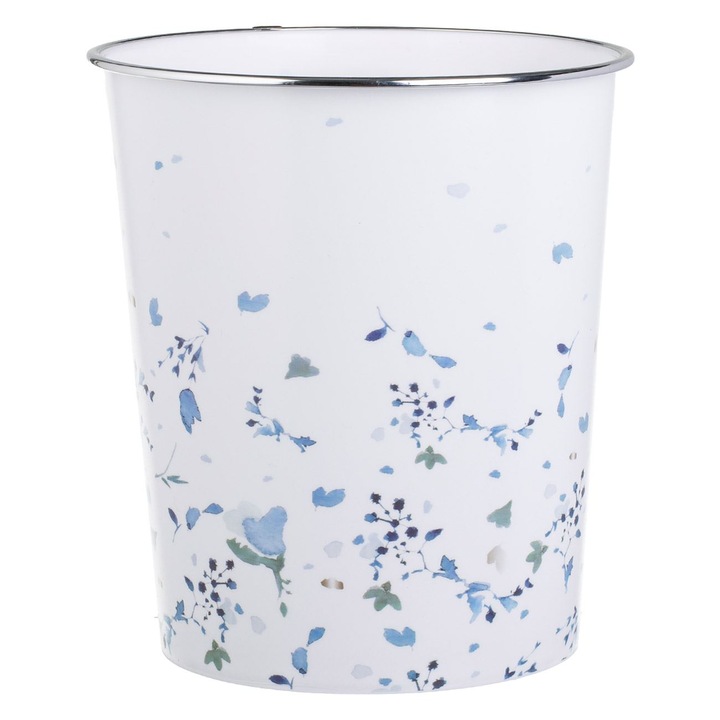 Cos de gunoi din plastic alb cu flori bleu pentru birou ø22x23, 5cm - 6, 47l