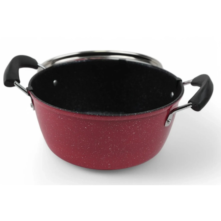 Tapadásmentes Lábas 24 cm Hőálló Üvegfedővel – Márványos Belső, Fém Fogantyúk, Egészséges és Gyors Főzés