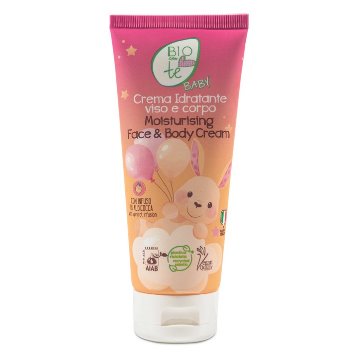 Bio hidratáló krém arcra és testre, kajszibarack infúzióval és bio mandulaolajjal, gyerekeknek és csecsemőknek, vegán, BIOCONTE BABY, 100ml