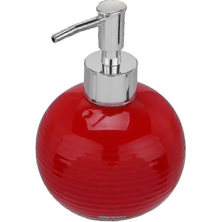 Kerámia, kerek, piros szappanadagoló, 8.5x8.5x14.5cm, 1 db-os szett.