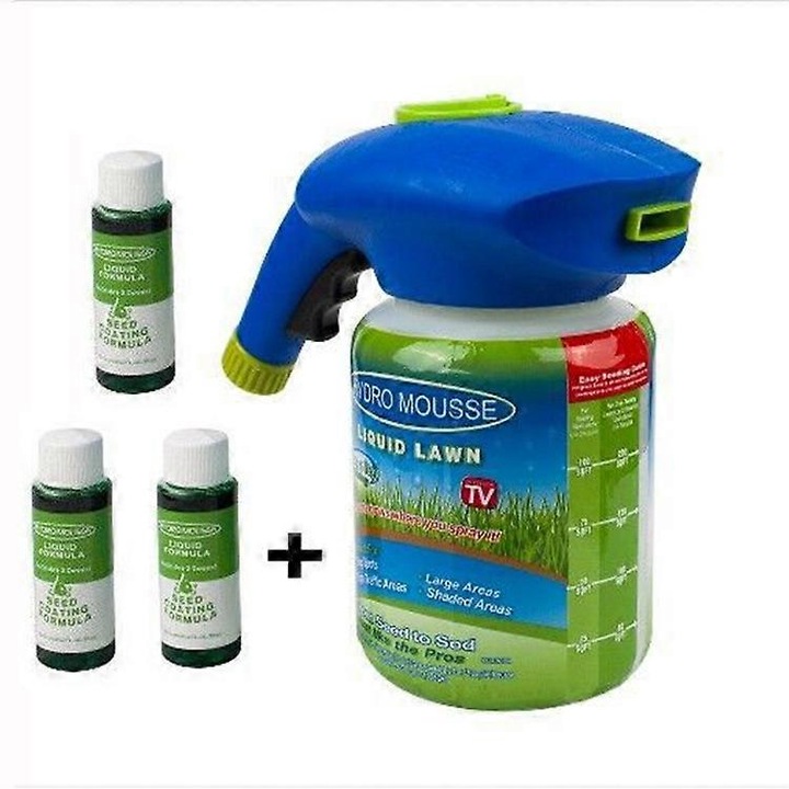 Sistem de hidrosemanat pentru gazon, 3 sticle spray, solutie de semanat, 24x23x12cm