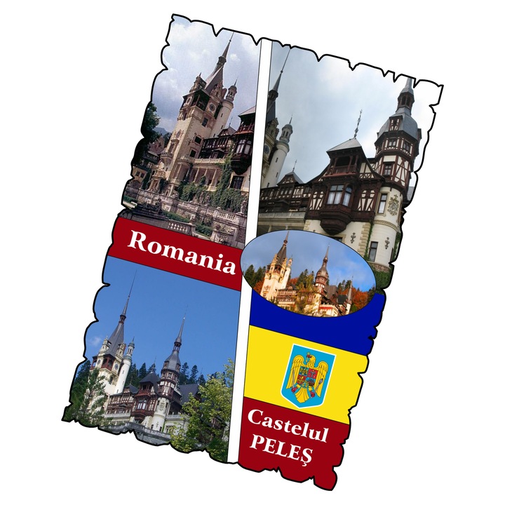 Magnet frigider, Gift Shop, Castelul Peles, lemn, 80x67mm