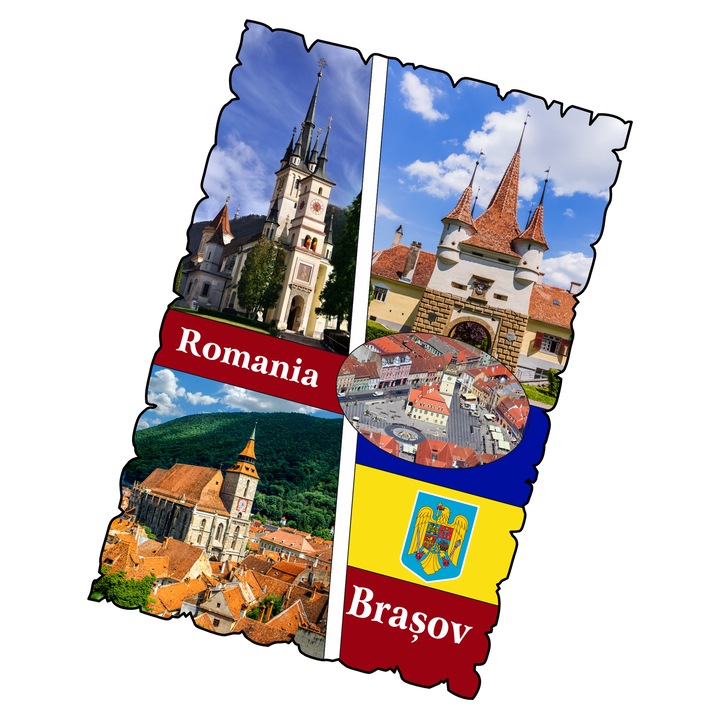 Magnet frigider, Gift Shop, Brașov România, lemn, 80x67mm