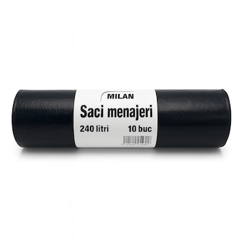 Saci Menajeri Gunoi, pentru Europubela, Capacitate 240L, 10 Buc/Rola, Culoare Negru, Rezistenti, 3 ROLE